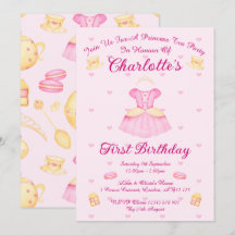 エレガントなピンクとゴールドの水彩プリンセスティーパーティー