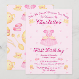 エレガントなピンクとゴールドの水彩プリンセスティーパーティー 招待状