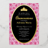 エレガントなピンクとゴールドの花のキンセアニエラ招待状 箔招待状 (正面)