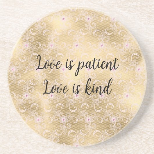 エレガントなピンクとゴールドの花柄レース コースター (正面)