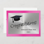 エレガントなピンクとシルバーのお祝い 卒業おめでとう ポストカード (正面/裏面)