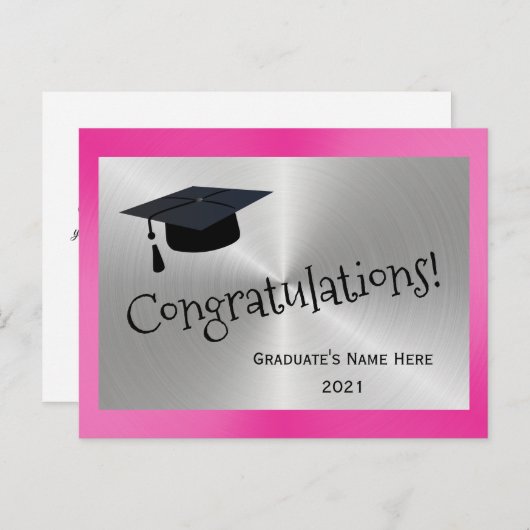 エレガントなピンクとシルバーのお祝い 卒業おめでとう ポストカード (正面/裏面)