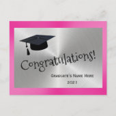 エレガントなピンクとシルバーのお祝い 卒業おめでとう ポストカード (正面)