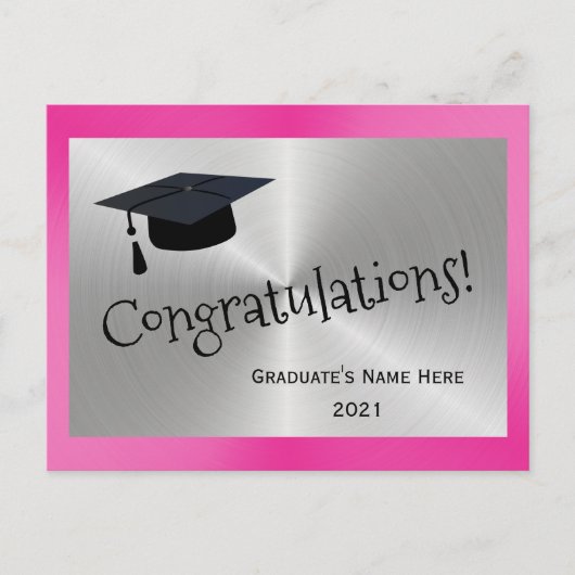 エレガントなピンクとシルバーのお祝い 卒業おめでとう ポストカード (正面)
