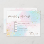 エレガントなピンクとターコイズにゴールドのコンフェッティ ウェディングRSVP ポストカード (正面/裏面)