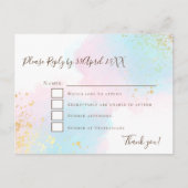 エレガントなピンクとターコイズにゴールドのコンフェッティ ウェディングRSVP ポストカード (正面)