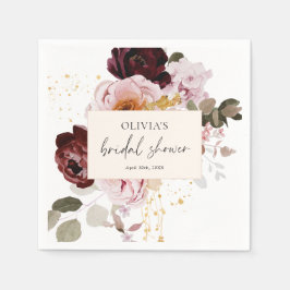 エレガントなピンクとバーガンディの花のブライダルシャワー スタンダードカクテルナプキン