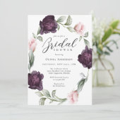 エレガントなピンクとバーガンディの花のブライダルシャワー 招待状 (スタンド正面)