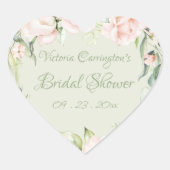 エレガントなピンクとパステルグリーンの花のブライダルシャワー ハートシール (正面)