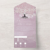 エレガントなピンクとパープルのハート型の葉の木のウェディング オールインワン招待状 (内側)