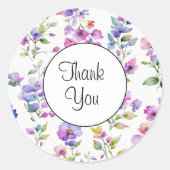 エレガントなピンクとパープルの水彩画の野の花 ラウンドシール (正面)