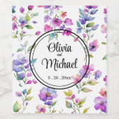 エレガントなピンクとパープルの水彩画の野の花 ワインラベル (シングルラベル)