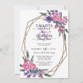 エレガントなピンクとパープルの水彩花のエンゲージメント 招待状 (正面)