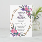 エレガントなピンクとパープルの水彩花のエンゲージメント 招待状 (スタンド正面)
