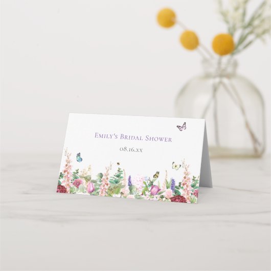 エレガントなピンクとパープルの花と蝶 プレイスカード (裏面)