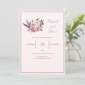 エレガントなピンクとパープルの花のウェディング 招待状 (スタンド正面)