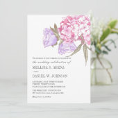 エレガントなピンクとパープルの花のウェディング 招待状 (スタンド正面)