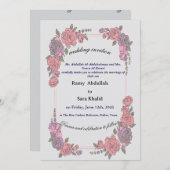 エレガントなピンクとパープルの花のバラの招待状 招待状 (正面/裏面)