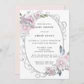 エレガントなピンクとパープルの花のベイビーシャワー 招待状 (正面/裏面)