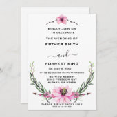 エレガントなピンクとパープルの花の結婚式招待状 招待状 (正面/裏面)