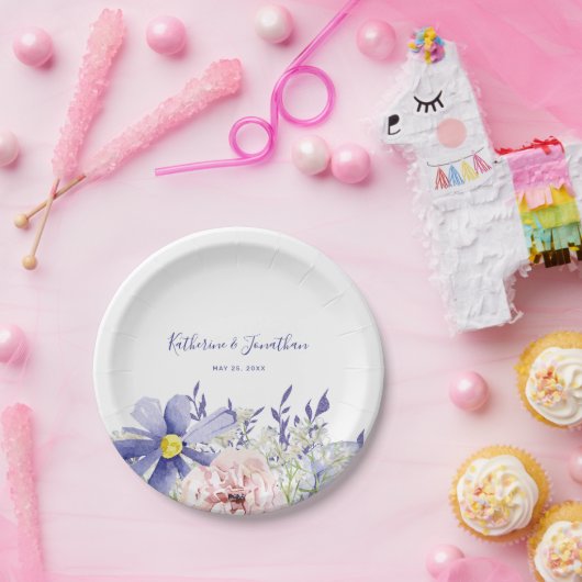 エレガントなピンクとパープルの花の95歳の誕生日パーティー ペーパープレート (パーティー)