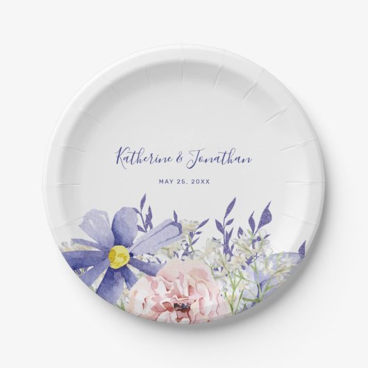 エレガントなピンクとパープルの花の95歳の誕生日パーティー ペーパープレート (正面)