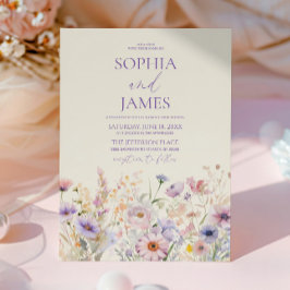 エレガントなピンクとパープルの野の花の草原の結婚式 招待状