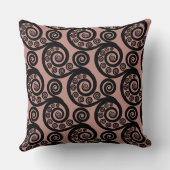 エレガントなピンクとブラックのシダの葉のカールパターン クッション (裏面)