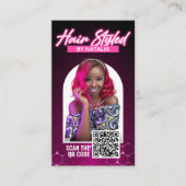 エレガントなピンクとブラックのヘアスタイリスト サロン写真 名刺 (正面)