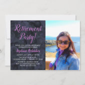 エレガントなピンクとブラックの写真付き退職パーティー 招待状 (正面)