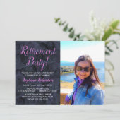 エレガントなピンクとブラックの写真付き退職パーティー 招待状 (スタンド正面)