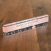 エレガントなピンクとブラックの大理石 デスクネームプレート (側面)