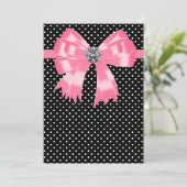 エレガントなピンクとブラックの水玉模様 招待状 (スタンド正面)