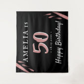 エレガントなピンクとブラックの50歳誕生日パーティー背景 タペストリー (正面)