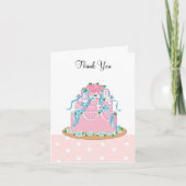 エレガントなピンクとブルーのウェディングケーキに感謝 サンキューカード (正面)