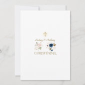 エレガントなピンクとブルーのゴールドの花の双子の洗礼 招待状 (裏面)