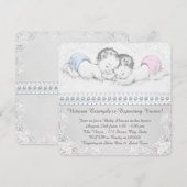 エレガントなピンクとブルーの双子ベイビーシャワー 招待状 (正面/裏面)