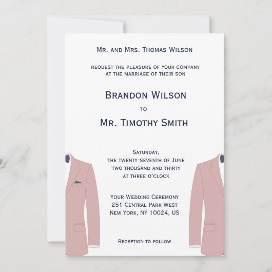 エレガントなピンクとブルーの同性婚 ウェディング招待状 招待状 (正面)