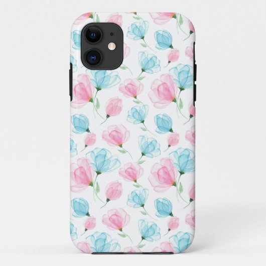 エレガントなピンクとブルーの花柄 Case-Mate iPhoneケース (裏面)