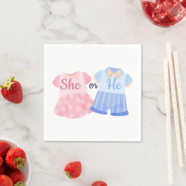 エレガントなピンクとブルーの「She or He?」性別お披露目  スタンダードカクテルナプキン