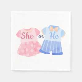 エレガントなピンクとブルーの「She or He?」性別お披露目  スタンダードカクテルナプキン