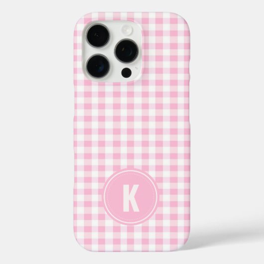 エレガントなピンクとホワイトのギンガム柄モノグラム Case-Mate iPhoneケース (裏面)