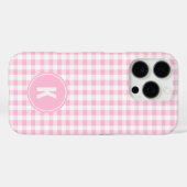 エレガントなピンクとホワイトのギンガム柄モノグラム Case-Mate iPhoneケース (裏面 (横))