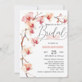 エレガントなピンクとホワイトのランカイの花束の結婚前お披露目パーティー 招待状 (正面)