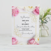 エレガントなピンクとホワイトのローズの結婚式招待状 招待状 (スタンド正面)