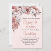 エレガントなピンクとホワイトの花の結婚式招待状 招待状 (正面)