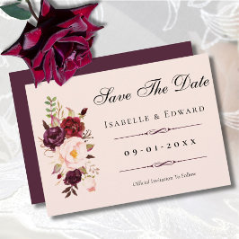 エレガントなピンクとボルドーのバラの結婚式 セーブザデート