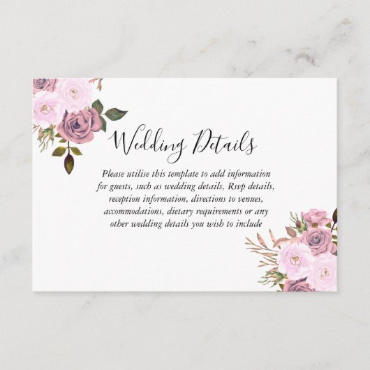 エレガントなピンクとローズゴールドのウェディングレセプションの詳細 エンクロージャーカード (正面)