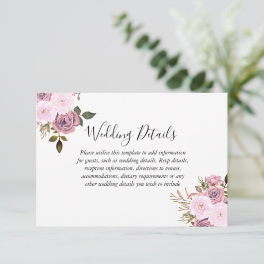 エレガントなピンクとローズゴールドのウェディングレセプションの詳細 エンクロージャーカード (スタンド正面)