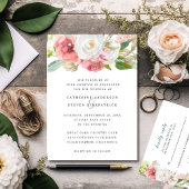 エレガントなピンクと白とターコイズのガーデン フラワー ウェディング 招待状